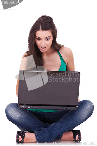Image of  excited college student using laptop
