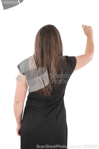 Image of A business woman writing something isolated on white background.