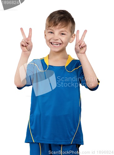 Image of Boy in ukrainian national soccer uniform