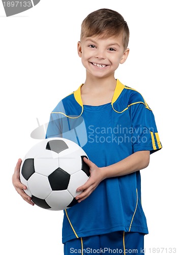 Image of Boy in ukrainian national soccer uniform
