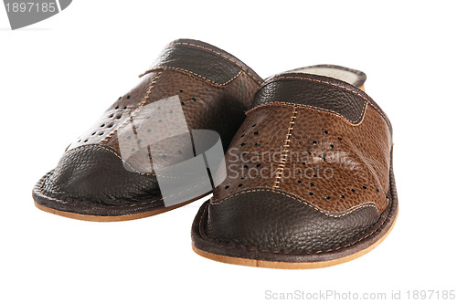 Image of Man's leather slippers, it is isolated on white