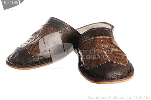 Image of Man's leather slippers, it is isolated on white