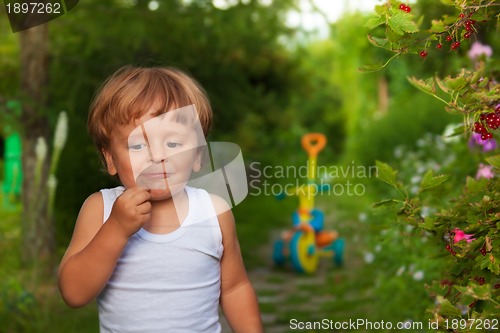 Image of cute kid chewing berries