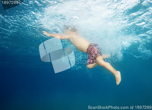 Image of Little kid jumping in the water