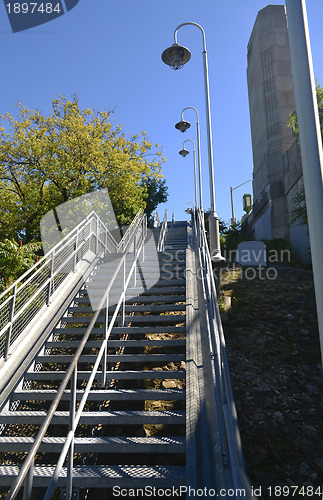 Image of Long stairwell in the city.