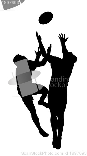 Image of Sport Silhouette - Rugby Football Jumping to Catch High Ball
