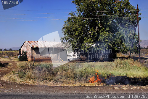 Image of Felt Fire Close to Farm House