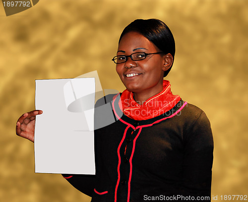 Image of African Lady Holding Blank Document