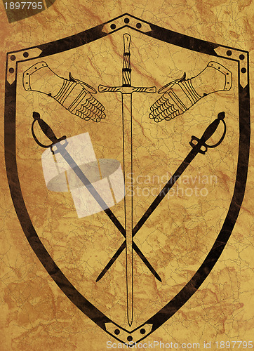 Image of Ancient Shield of Arms on Brown Crackled Surface