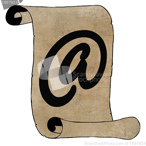 Image of Symbolism Modern Email Symbol on Old Paper Scroll