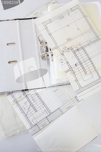 Image of Architectural plans of the old paper and file with the project