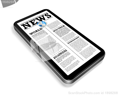 Image of News on a mobile phone isolated on white