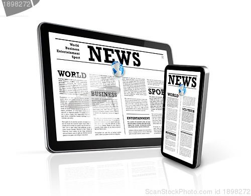 Image of news on mobile phone and digital tablet pc computer