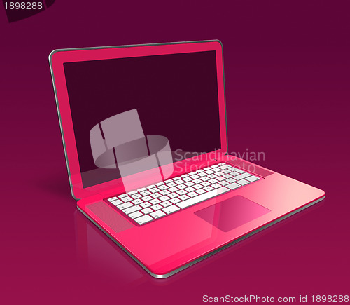 Image of three dimensional pink laptop isolated on a purple background