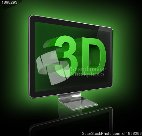 Image of 3D television screen with 3D text