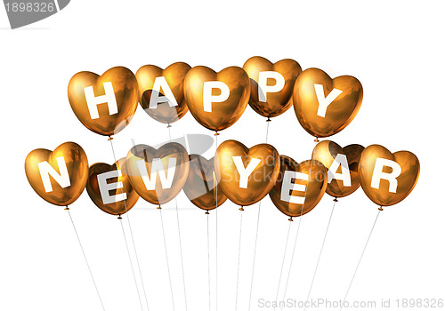 Image of gold happy new year heart shaped balloons