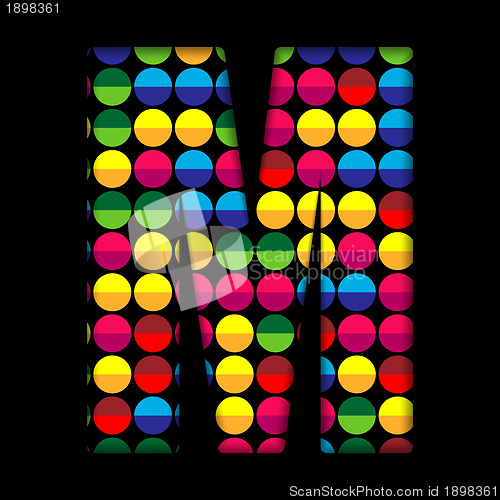Image of Alphabet Dots Color on Black Background M