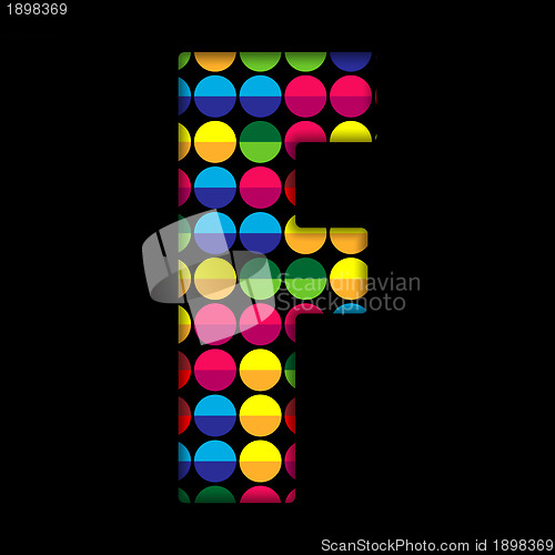 Image of Alphabet Dots Color on Black Background F