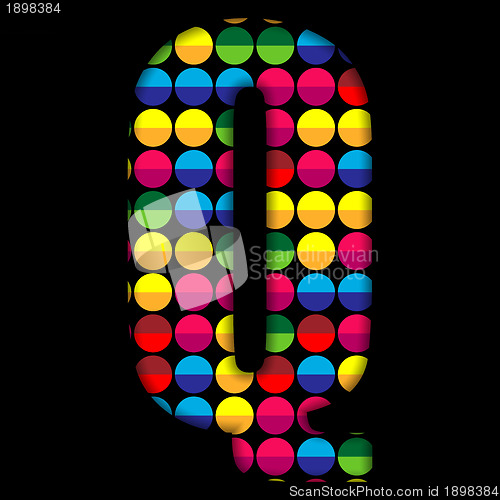 Image of Alphabet Dots Color on Black Background Q