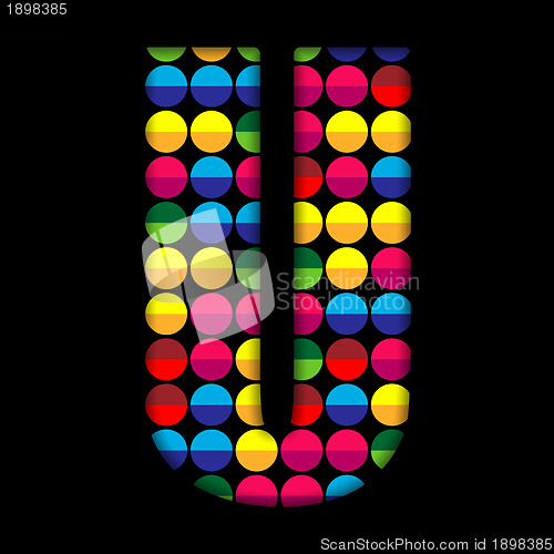 Image of Alphabet Dots Color on Black Background U