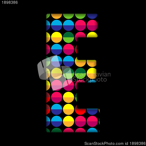 Image of Alphabet Dots Color on Black Background E