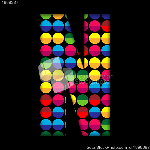 Image of Alphabet Dots Color on Black Background N