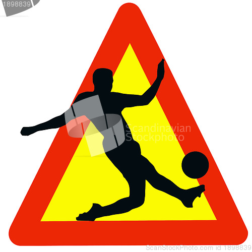 Image of Soccer Player Silhouette on Traffic Warning Sign