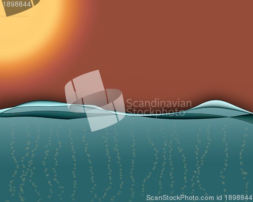 Image of Clear Water Waves with Bubbles and Scorching Sun Background