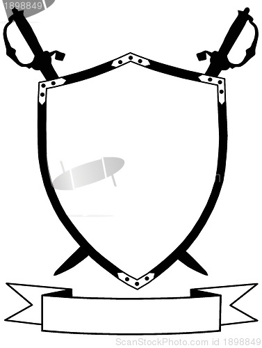 Image of Isolated 16th Century War Shield with Crossed Swords and Banner