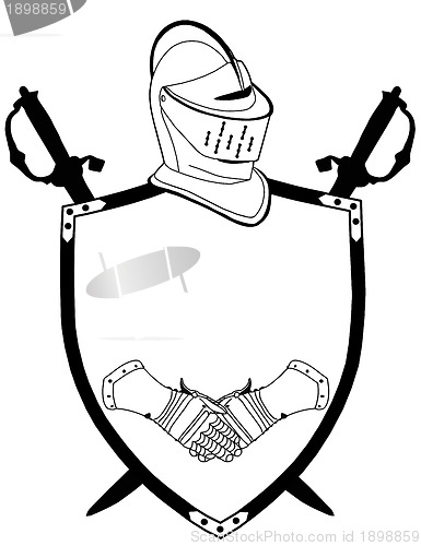 Image of Isolated 16th CenturyWar Shield Swords Helmet and Gloves