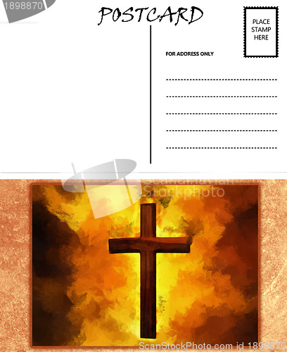 Image of Empty Blank Postcard Template Fiery Christian Cross Image 