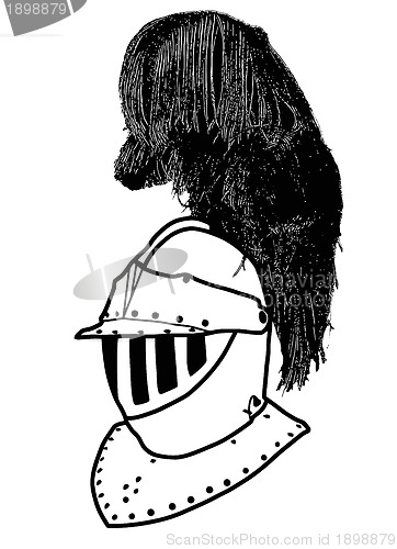 Image of Isolated Full Face 16th Century War Helmet with Plumage