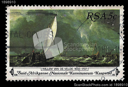 Image of South Africa Postage Stamp Sail Boats on Stormy Sea Painting 198