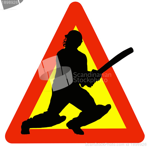 Image of Cricket Player Silhouette on Traffic Warning Sign