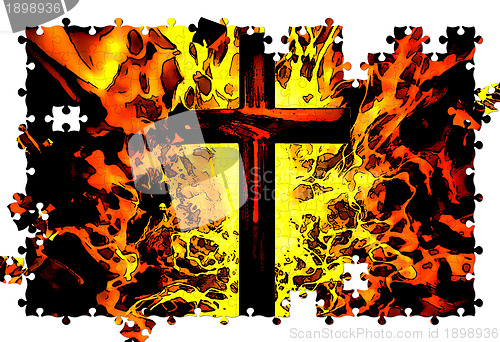Image of Flaming Cross Christian Illustration Puzzle