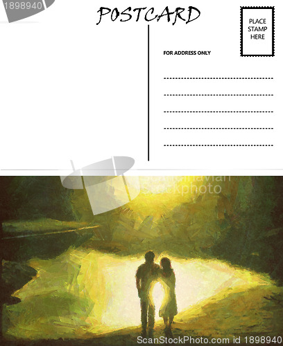 Image of Empty Blank Postcard Template Reflection Couple Image 