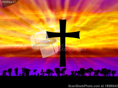 Image of Abstract Fantasy Sunset with Cross 