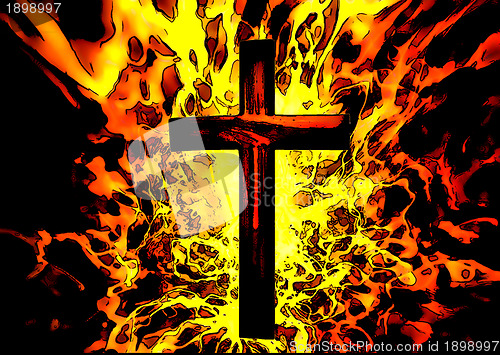 Image of Flaming Cross Christian Illustration Background