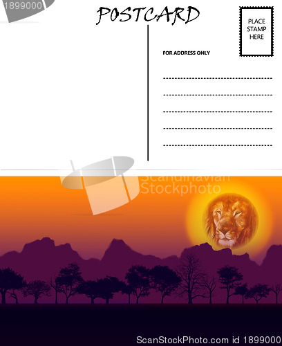 Image of Empty Blank Postcard Template Africa Sunset Motif 