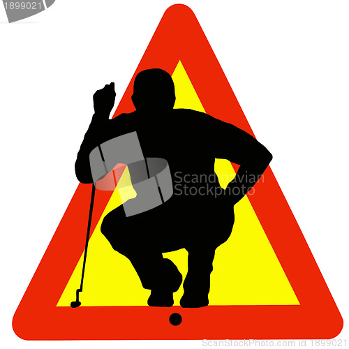 Image of Golf Player Silhouette on Traffic Warning Sign