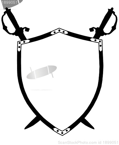 Image of Isolated 16th Century War Shield with Crossed Swords