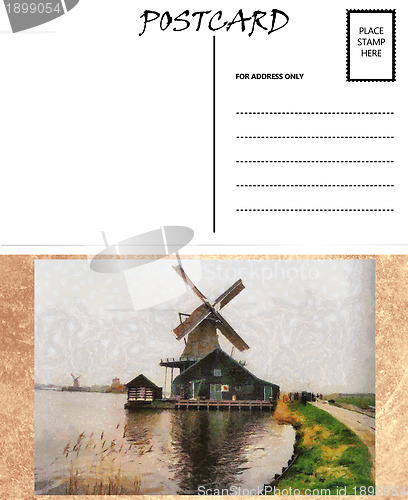 Image of Empty Blank Postcard Template Dutch Windmill Image 