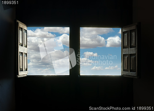 Image of Window view and blue sky