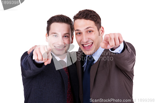 Image of businesss men pointing to you