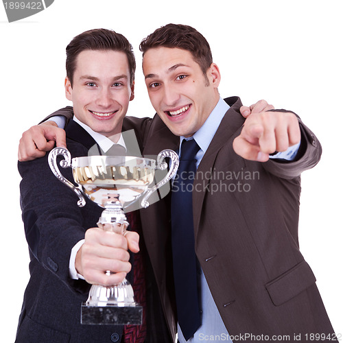 Image of winning business men pointing to you