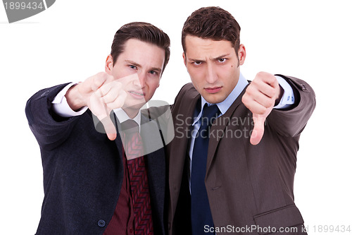 Image of  business men with thumb down gesture 