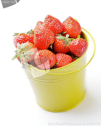 Image of Strawberries inside Yellow Bucket