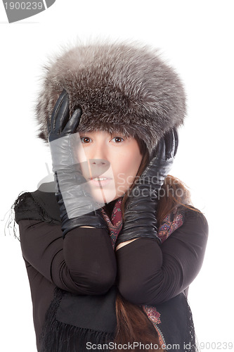 Image of Vivacious woman in winter outfit