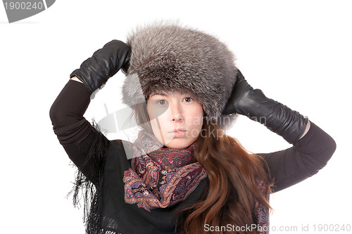 Image of Glamorous woman in winter fashion