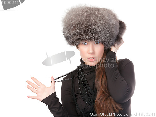 Image of Vivacious woman in winter outfit